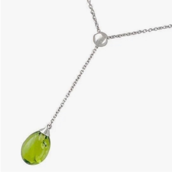 Tiffany and Co rain drop necklace with Peridot stone. 18k white gold necklace. - Picture 4 of 6